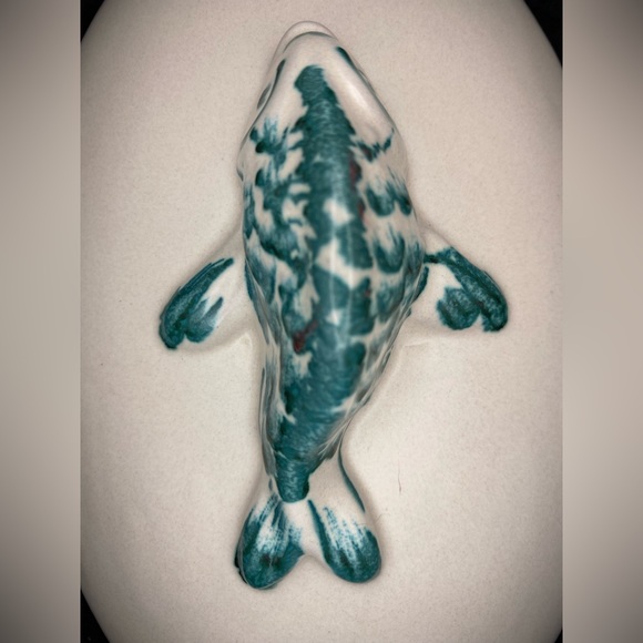 Terra Cotta Ceramic Painted Dish with Koi Fish on Lid - Picture 9 of 14